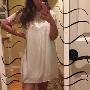White shift dress with lace
